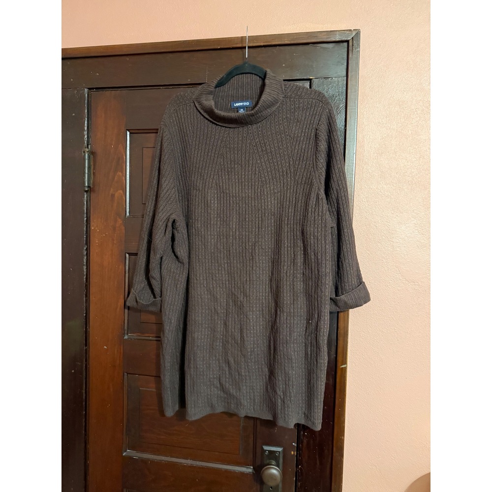 Lands End Brown Cable Knit Mock Neck Tunic Sweater Plus Size 3X 24W-26W